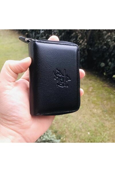 LUCCACCI Suport card de acordeon din piele și portofoliu de bani negru (piele...