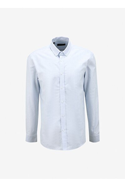 Fabrika Basic Gömlek Yaka Çizgili Beyaz - Mavi Erkek Gömlek F4SM-GML 1001