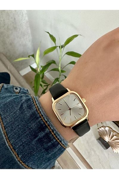 Spectrum Women's Gold Case Black Strap Wristwatch with Cord and Box Gift