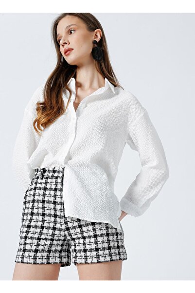 Fabrika Tessa Geniş Fit Armürlü Beyazkadın Gömlek