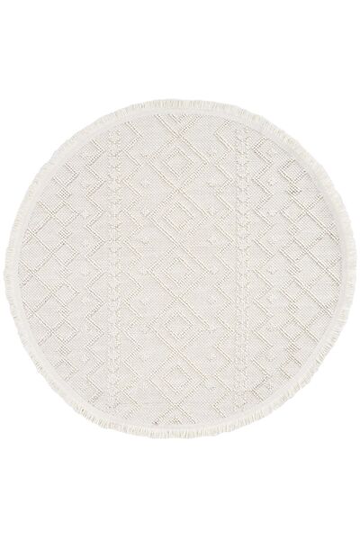 Dolce Vita Halı Bohem 387 Linen Krem Saçaklı Kabartmalı Yuvarlak Modern Salon...