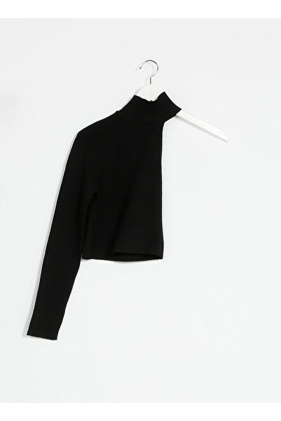 Fabrika Dik Yaka Düz Siyah Kadın Kazak Asel