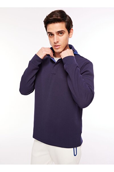 Fabrika Kapüşon Yaka Düz Lacivert Erkek Sweatshırt F3wm-swt140