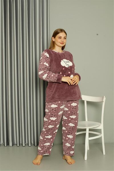 Akbeniz Welsoft Polar Women's Plus Size Lilac Pajamas Set808044