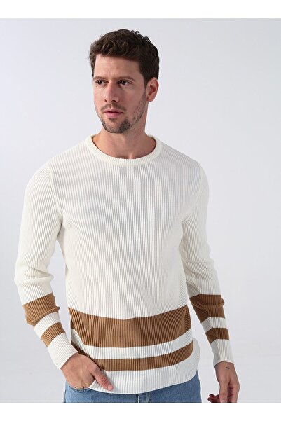 Fabrika O Yaka Düz Bej Erkek Kazak Masato