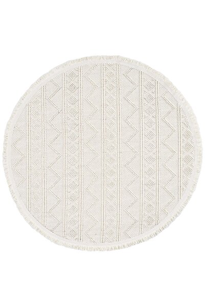 Dolce Vita Halı Bohem 385 Mastic Krem Saçaklı Kabartmalı Yuvarlak Modern Salo...