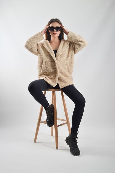 REİNA TEKS Λούτρινο Teddy Jacket με εφέ προβάτου - Παλτό με επένδυση με κουμπιά και τσέπες