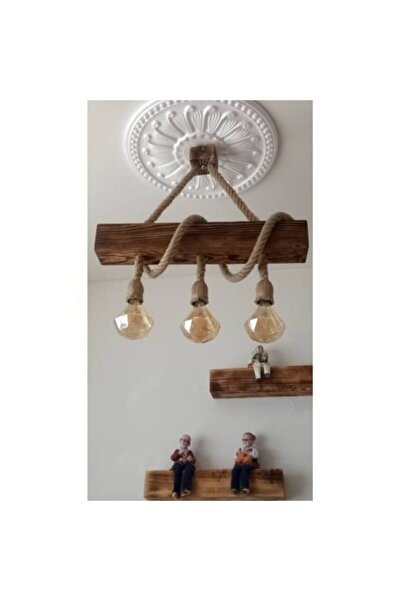 Özcan Life Retro Kütük Ahşap Halat Sarkıt Avize,