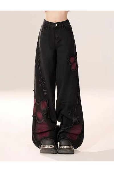 DEEFWEAR Y2K Trend Unisex Butterfly Baggy Jean Trousers