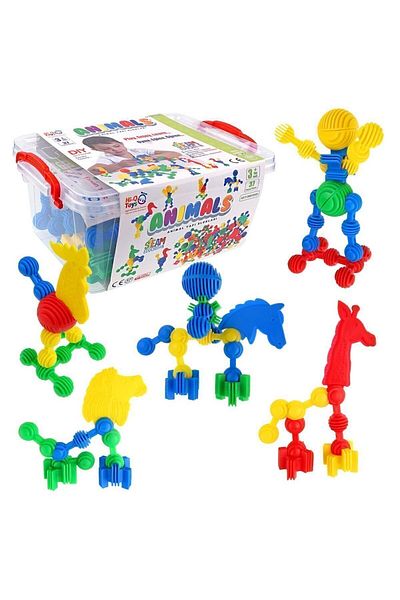 Hi-Q Toys مكعبات بناء الحيوانات مع صندوق تخزين بلاستيكي