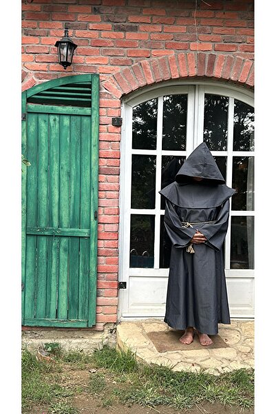 Beşik Kostüm Kapüşonlu Gri Keşiş Kostümü - Ortaçağ Rahip Elbisesi - Unisex Ra...