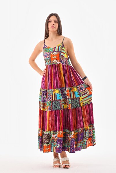 NAVY Askılı Patchwork Elbise