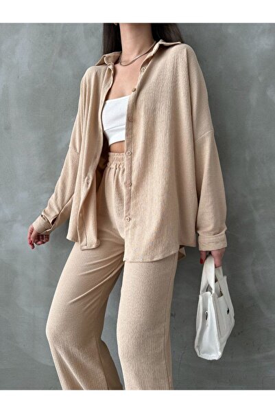 Brood طقم قميص وبنطلون مطاطي بأكمام طويلة من قماش Bürümcük