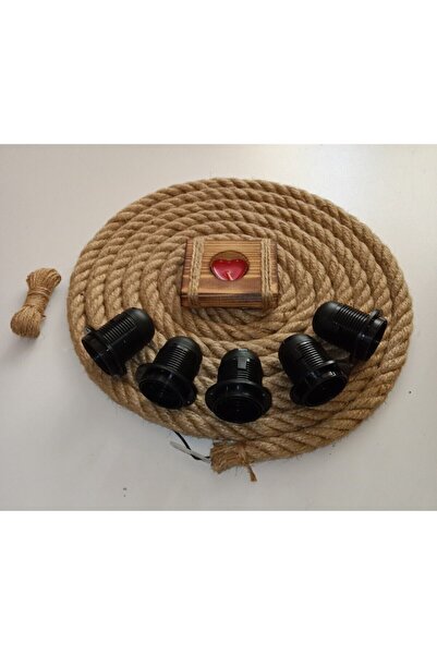 Özcan Life Jüt Halat, Dekoratif Halat, 5mt Kablolu, 16-18mm, E27 Duylu 5 Ad. 10mt Bağlama ipi