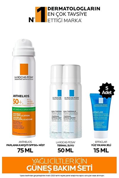 La Roche Posay Yağlı Ciltler İçin Cilt Bakım Seti: Anthelios Parlama Karşıtı Mist& Termal Suyu5omlx2&Effaclar Jel