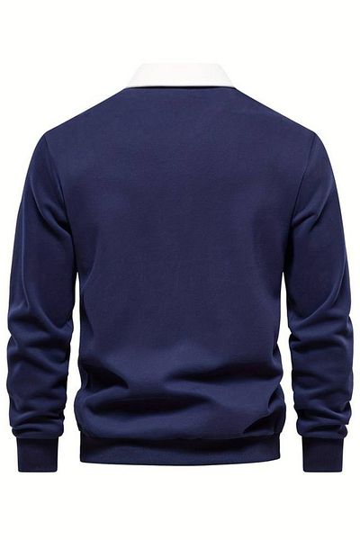 GHASSY CO. Ghassy Co. Men's Retro Color Blocked Cotton Shirt Collar Sweatshirt