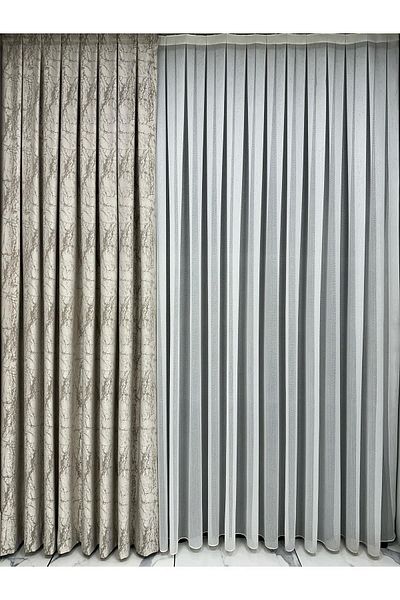 Erdoğanlar Koza Milky Brown Colored Velar Soft Curtain - Single Wing, 1/3 Thick Pleat