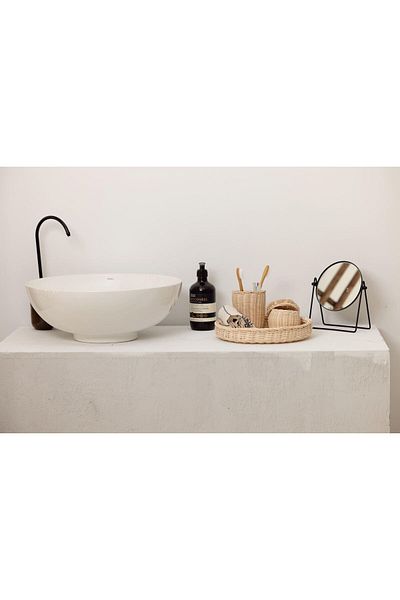 Maison Avf Rattan Bamboo Set 3-Piece Bathroom Set - Toothbrush Holder and Round Organizer Basket Tray