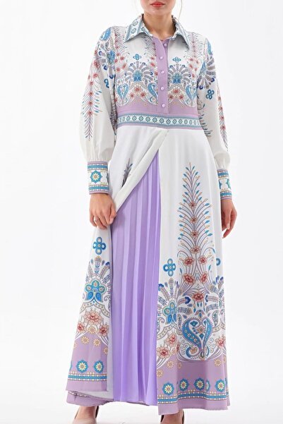 TRENDBUTİKOFFİCİAL Skládané šaty z látky Atlas – sukně s rozparkem