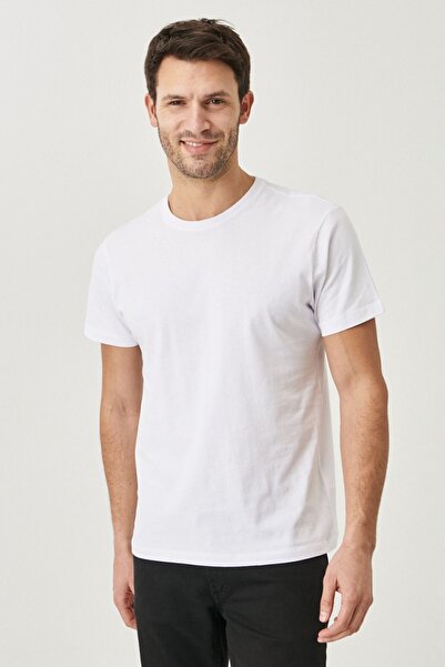 AC&Co / Altınyıldız Classics Ανδρικό T-Shirt Βαμβακερό Βασικό Slim Fit - ΛΕΥΚΟ-ΣΚΟΥΡΟ ΜΠΛΕ 2 Συσκευασία