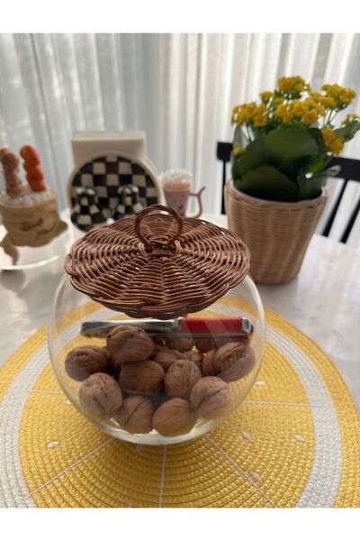 Lovenwoven Bambu Rattan Kapaklı Cam Fanus