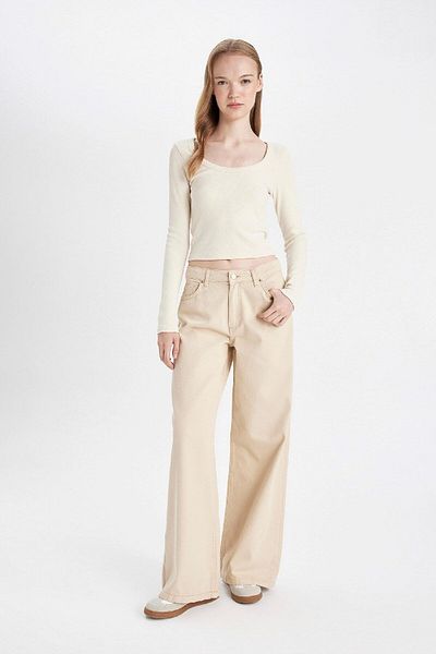 DeFacto U-Neck Ribbed Camisole T-Shirt - Long Sleeve, Fitted Basic Model C8192Ax24Au