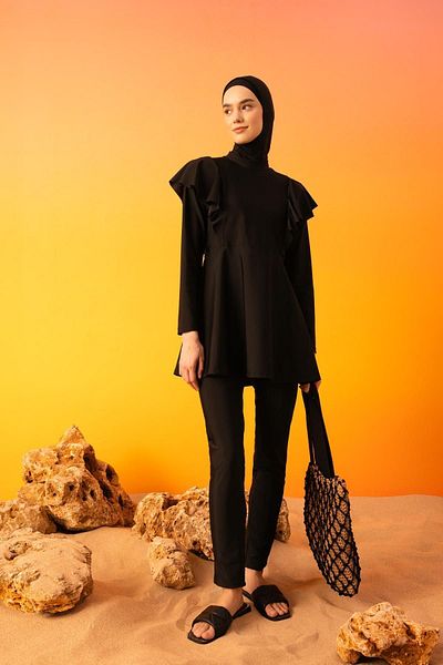 DeFacto 4-teiliges Basic-Burkini-Badeanzug-Set mit normaler Passform – B5228ax24sm
