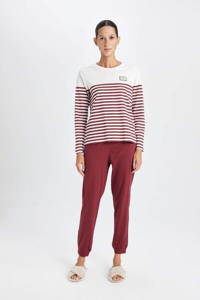DeFacto Striped Pajama Set to Fall in Love - Long Sleeve and Elastic Waist D5661Ax24Au