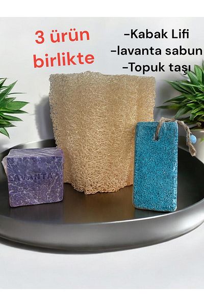 ASLANCAN Natural Pumpkin Fiber and Lavender Soap - Set of 3 Pumice Heel Stone