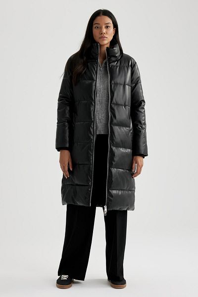 DeFacto Wasserdichter Relax-Fit-Parka aus Kunstleder – Stehkragen A0990ax23cw