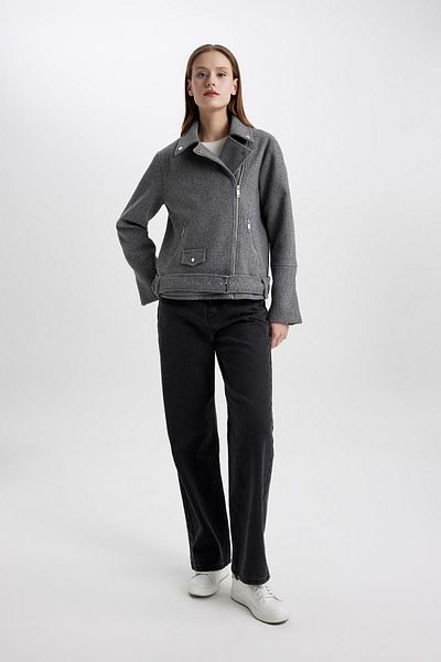 DeFacto Zippered Short Stamp Coat with Pockets and Belt - Regular Fit B8830Ax23Wn
