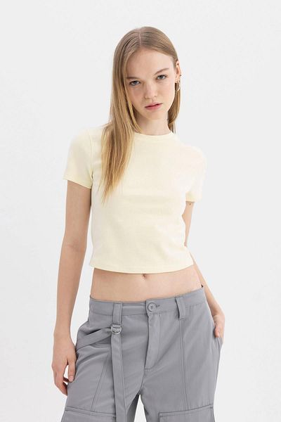 DeFacto Coool Fitted Ribbed Basic Short Sleeve T-Shirt T9631Az24Sm