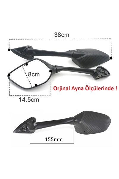 ARASMOTO Yamaha Yzf R25 Ayna Takımı Karbon Görünümlü Katlanabilen Montaj Vida...