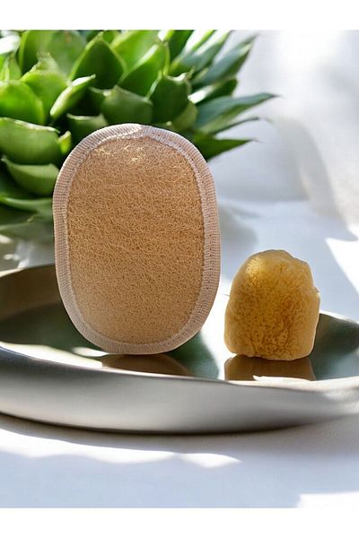 ASLANCAN Small Sea Sponge and Pumpkin Fiber Pouch Oval Set