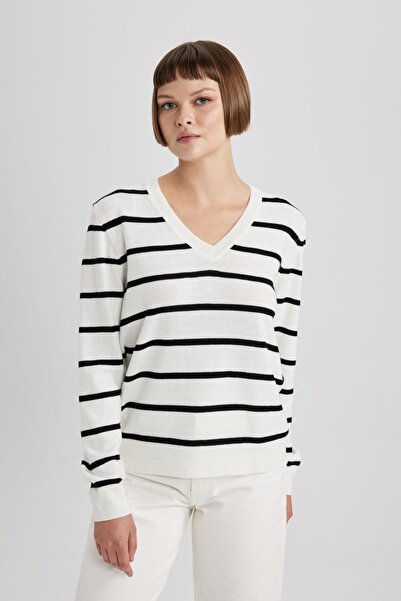 DeFacto Regular Fit V Yaka Basic Düz Triko Kazak A2359ax23wn