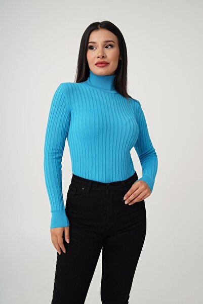 Hipo Trend سترة تريكو فيروزية قابلة للتمدد - رقبة مدورة