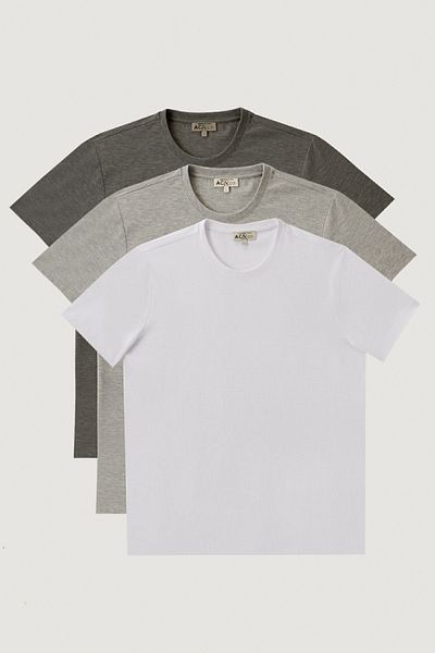 AC&Co / Altınyıldız Classics Πακέτο με 3 ανδρικά μπλουζάκια με λαιμόκοψη σε λεπτή εφαρμογή, λευκό-γκρι μελανζέ-κόκκινο γκρι Basic 100% βαμβάκι