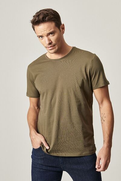 AC&Co / Altınyıldız Classics Πακέτο T-Shirt 3 τεμαχίων για ανδρικό Slim Fit Crew Neck - Μαύρο, Χακί, Γκρι Melange 100% βαμβάκι