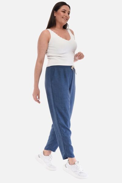 CEDY DENIM Pantaloni de vară pentru femei, de mărime mare, din in sintetic, cu talie înaltă, elastici, cu picioare înguste, C611