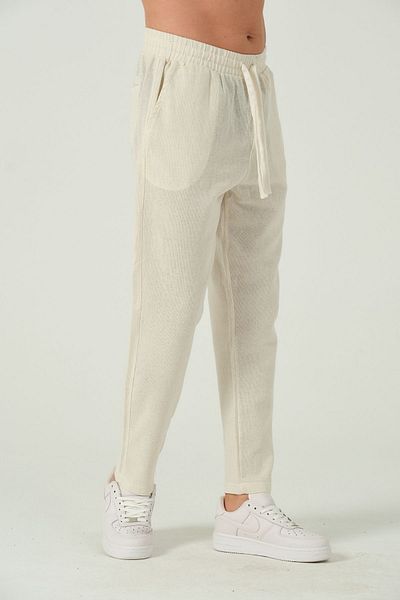 RELAXL Light Cream Colored 100% Cotton Seasonal Boyfriend Pants - Elastic Waist Design