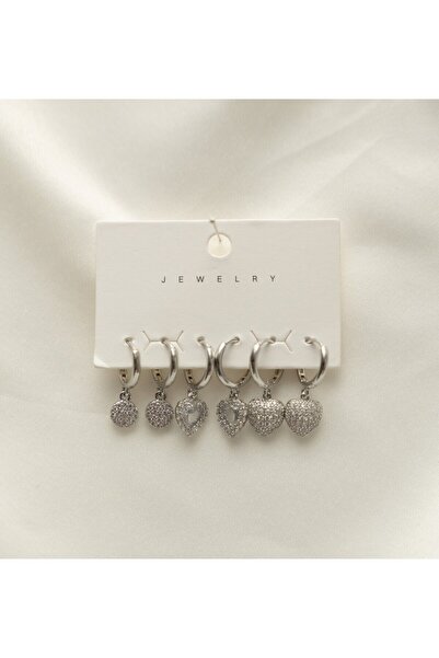 Perry Accesories zirkon kalp küpe seti  kombin küpe seti vıp takı