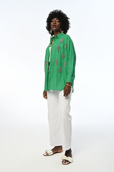 Orfeo Negro Paisley mintás pamutszövet, kézműves kőből készült túlméretes ing