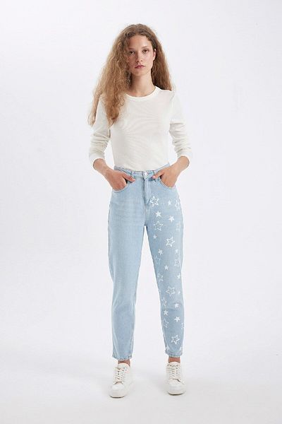 DeFacto Blugi Lina Mom Fit cu talie înaltă - Picior ușor strâns, până la gleznă, pantaloni lavabili C7616ax24au