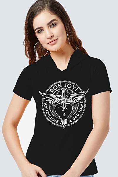 ROCKANDROLL Tricou cu mânecă scurtă cu glugă neagră Winged Dagger pentru femei