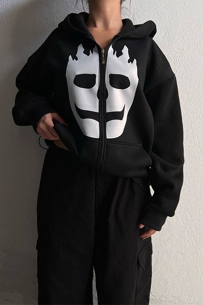 Carpe Skull Flame 3 - Oversize Cardigan, 1 Thread