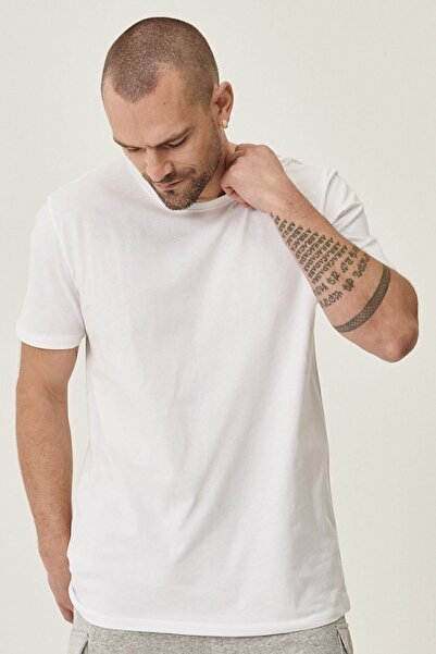 AC&Co / Altınyıldız Classics Erkek Beyaz Slim Fit Dar Kesim Bisiklet Yaka %100 Pamuk 2'li Düz Tişört Paketi