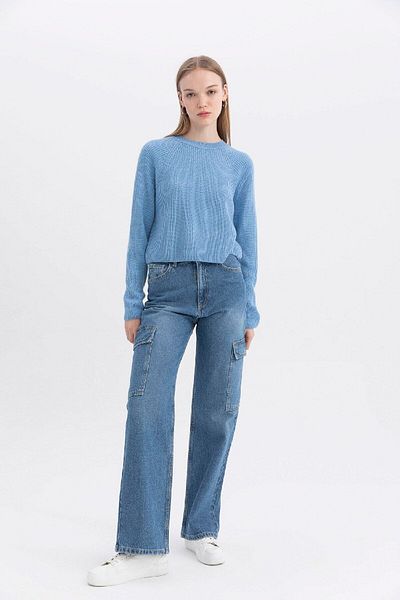 DeFacto Cool Regular Fit Crew Neck Základní hladký pletený svetr L2567Az24Wn