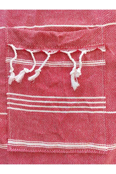 Peştanoz Peshtemal Bathrobe, Red, Nuray Pattern, 100% Cotton