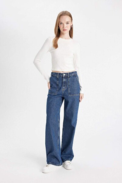 DeFacto High Waist Long Cargo Jean Trousers - C7326Ax24Au