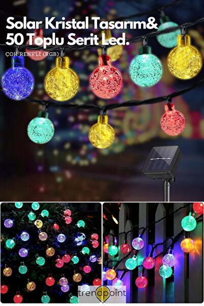 Trendpoint Solar Kristal Top 50 Ledli RGB ışık 8 Modlu Bahçe Aydınlatma Dekor...